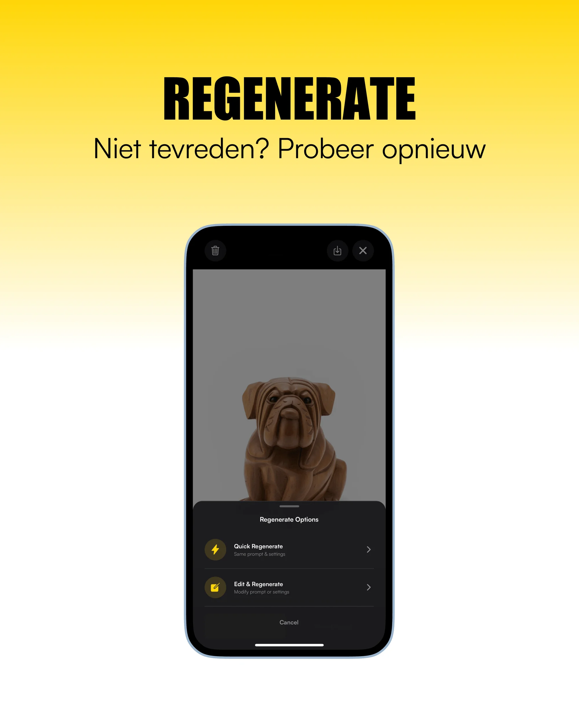 Wrap It Up-app met de keuze om een productfoto opnieuw te laten maken